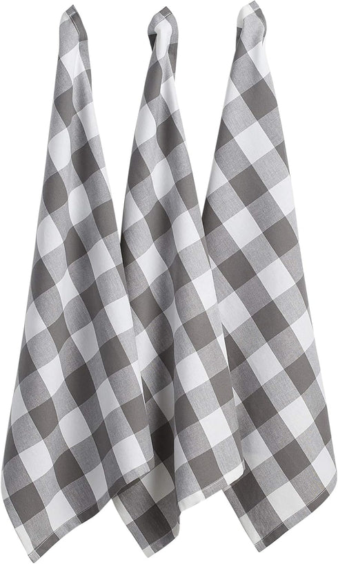 DII Buffalo Check Kitchen Collection - Classic Farmhouse Dishtowel Set, 20x30, Gray & White, 3 Piece