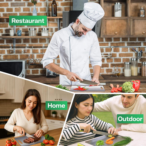 BEGCON 304 15.4" 11" Stainless Steel Cutting Boards for Kitchen - Stainless Steel Food Grade, Double-Sided Non Toxic