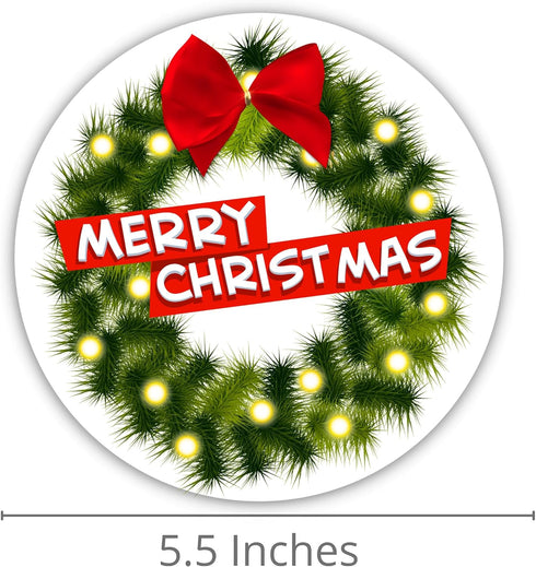 Merry Christmas Wreath Seasonal Magnet, Holiday Decoration for Refrigerator and Car, 5.5 Inches