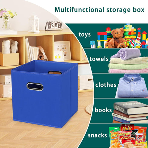 Black Foldable Storage Cubes Bins, Set of 6 Fabric Organizer Baskets with Dual Handles (Dark Blue)