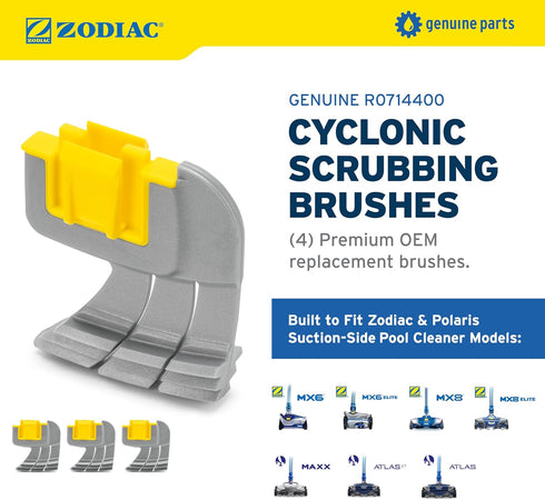 R0714400, 4-Pack, MX6, MX6 MX8, MX8 Zodiac Genuine Parts Cyclonic Srubbing Brushes Replace Dirty or Worn Brushes