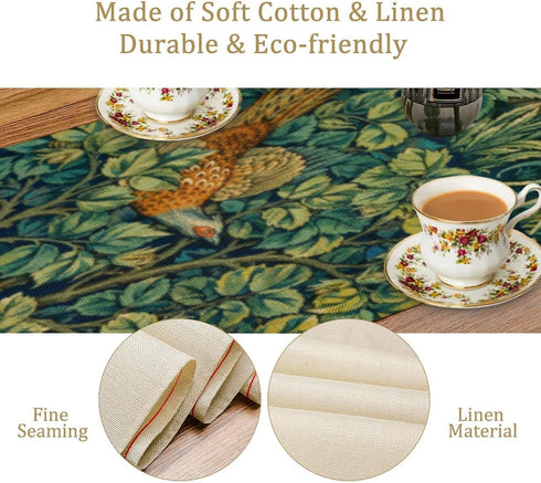 DDCBNS 13 36 Inch William Morris Flowers Birds Table Runner,Vintage Floral Retro Farmhouse Rustic Table Runner