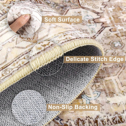 Washable Runner Rug, 2x6 Non-Slip Boho Vintage Hallway Rug - Stain Resistant Faux Wool Carpet Runner