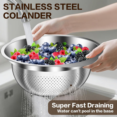 3 Colanders(2QT, 3QT, 5QT), Stainless Steel Colander for Kitchen, Stainless Steel Strainer, Pasta Strainer