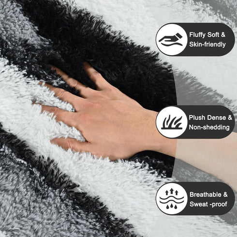 5x7 Black and White Fluffy Soft Plush Striped Area Rugs for Bedroom, Indoor Non Slip Washable Rug for Living Room