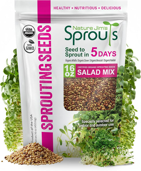 Nature Jims Sprouts Organic Salad Mix Non-GMO Microgreen Seeds, Perfect for Growing