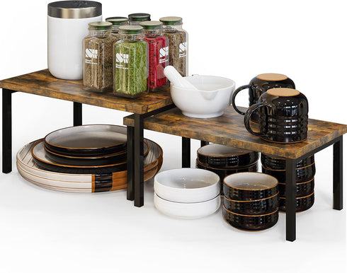 Simple Houseware Expandable Counter Shelf in Rustic Brown
