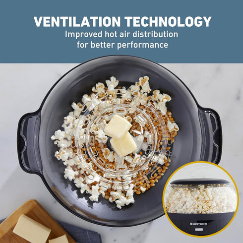 West Bend Stir Crazy Hot Oil Popcorn Popper - 6 Qt Popcorn Maker with Large Serving Bowl and Stirring Rod
