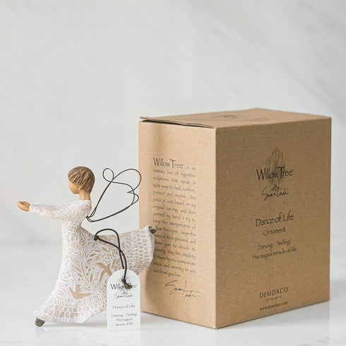 Willow Tree Dance of Life Hanging Ornament, Cream Angel Figurine, Resin & Metal, Intricate Life-Themed Carvings