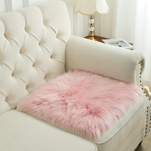 2 (1.6ft 1.6ft) Softlife Pink Faux Fur Sheepskin Chair Cover PCs Seat Cushion Pad Super Soft Area Rugs for Living
