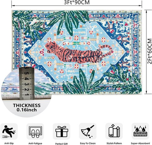 Tropical Jungle Rugs - 2x3 Faux Wool Botanical Boho Throw Rug for Bathroom Kitchen Indoor Entryway