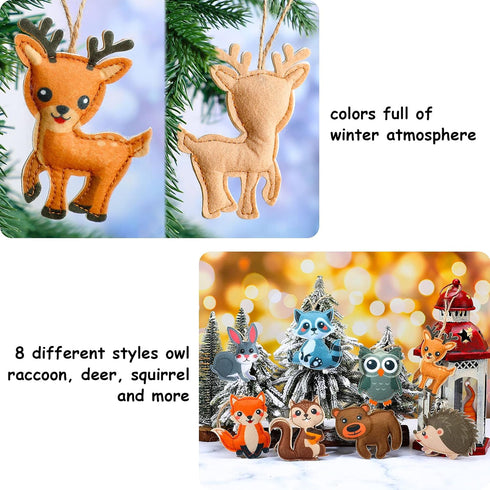 Tegeme 8 Pieces Woodland Animals Ornaments, My Forest Friends Felt Animals Craft Set for Home Christmas Tree Decor
