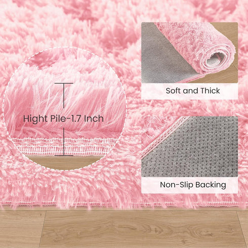 GREFFY 2x8 Soft Runner Rugs for Bedroom, Ft Hallways Modern Plush Pink Shag Carpet, Non Slip Dorm Bedside Shaggy Rug