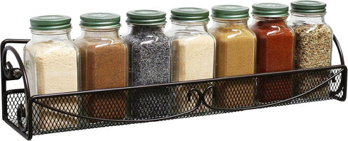 Deco Brothers Wall Mounted Single Tier Mesh Hanging Spice Rack, Set of 2, Bronze