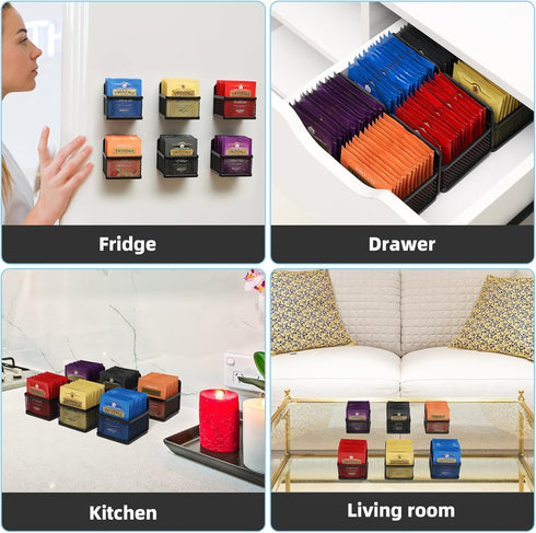 Magnetic Tea Bag Organizer, 6-Piece Metal Storage for Refrigerator, Counter, Kitchen Shelf, Ideal Gift for Tea Lovers