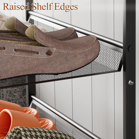 4 Closet 3 Closet Garden you Shoe Rack for Narrow Tiers, Small Shoe Rack with Brown Wooden Tabletop, Adjustable Metal
