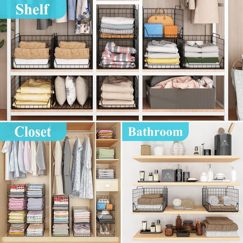 Stackable Closet Organizers and Storage Bins - 4 Pack Sturdy Metal Clothes Storage Container