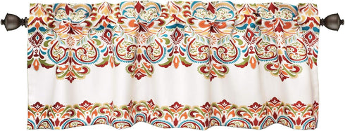 Lush Decor Clara Valance Paisley Damask Print Single Curtain, 18” x 52”, Turquoise and Tangerine Bohemian Style
