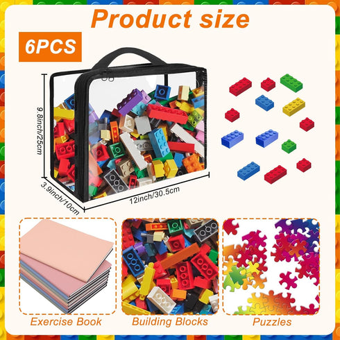 6 Pack Extra Large Toy Storage Bags PVC Organizing Bags with Zippered, Toy Storage Organizer with Portable Handheld Waterproof Toy Bags for Board Games Clay, Building Blocks, Toys Books by Hlimior