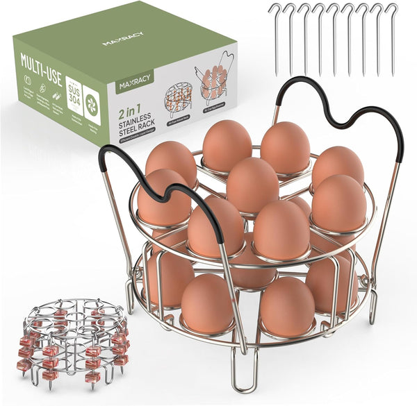 Stackable Egg Steamer Rack Holds 18 Eggs with Handles, Stainless Steel Instant
