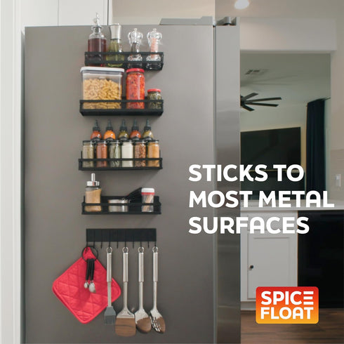 4 1 (3.94" 12.2" 3.15") Houseify SPICE FLOAT Magnetic Spice Organizer Racks - Premium Metal Racks + Hanging Hook Bar