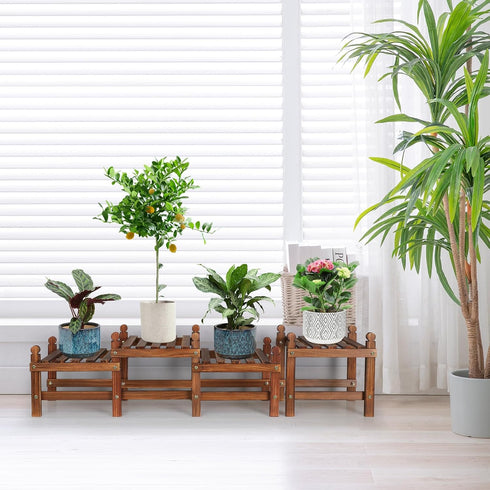 (45.5Long,Multiple Way,4 Wood Flower Stand Small Plant Stand Indoor Outdoor Plant Shelf Low Window Shelf for Plants
