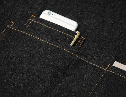 Denim Kitchen Apron with Pockets, Professional Chef Bib Apron for Cooking, Grill & BBQ