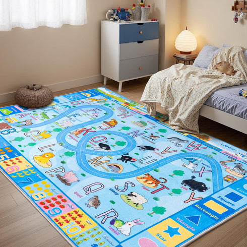 4x6 Kids Play Rug, Ultra-Soft Educational Animal & Season Shape Carpet, Non-Slip Washable Floor Mat for Nursery Bedroom