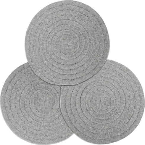 Potholders Set Trivets Set - 100% Pure Cotton Thread Weave Hot Pot Holders (Set of 3), Diameter 7 Inches (Light Gray)