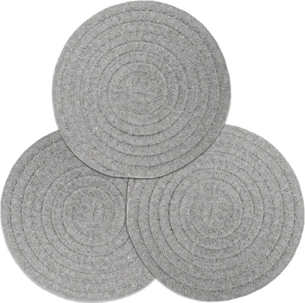 Potholders Set Trivets Set - 100% Pure Cotton Thread Weave Hot Pot Holders (Set of 3), Diameter 7 Inches (Light Gray)