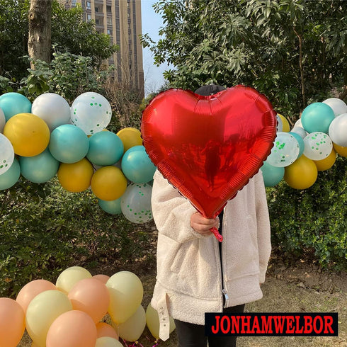 Jonhamwelbor 20Pcs 18 inch Red Foil Mylar Heart Shape Balloons for Valentines, Birthday, Wedding Party Decorations