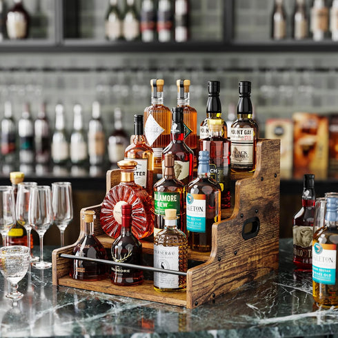 4 Countertop KLM Liquor Bottle Display Shelf, Coffee Syrup Rack Organizer, Step Liquor Wine Rack, mini bar,liquor