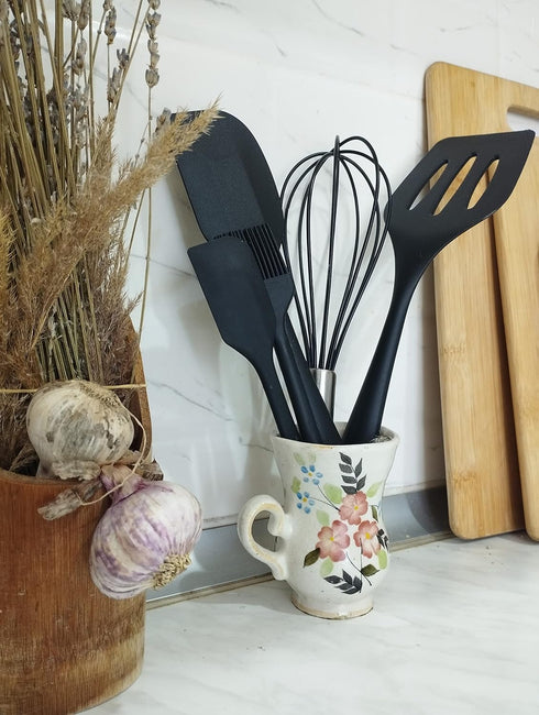 Silicone Cookware Set, 5 Pcs Kitchen Accessories, Easy to Clean Nonstick Silicone Kitchen Utensils, Black