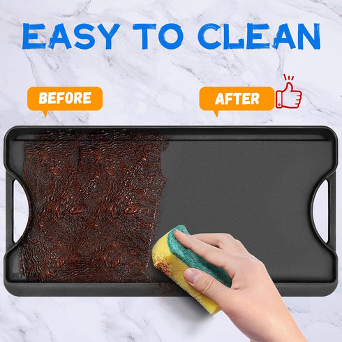 GGC Cast Iron Reversible Griddle, 2-in-1 Griddle Pan for Gas Stove Tops, 20 x 10.5 Flat and Ribbed Plate