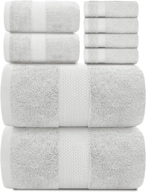 White Classic Luxury Bath Towel Set of 8 Pieces - 100% Turkish