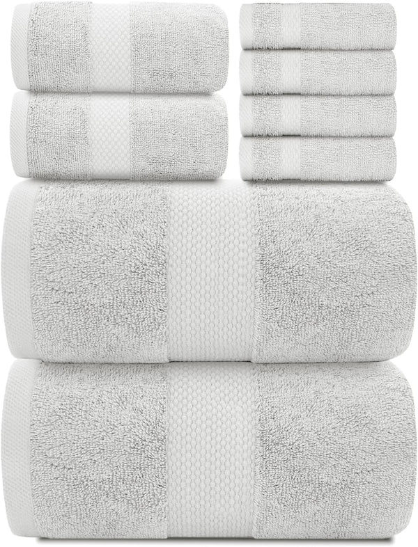 White Classic Luxury Bath Towel Set of 8 Pieces - 100% Turkish