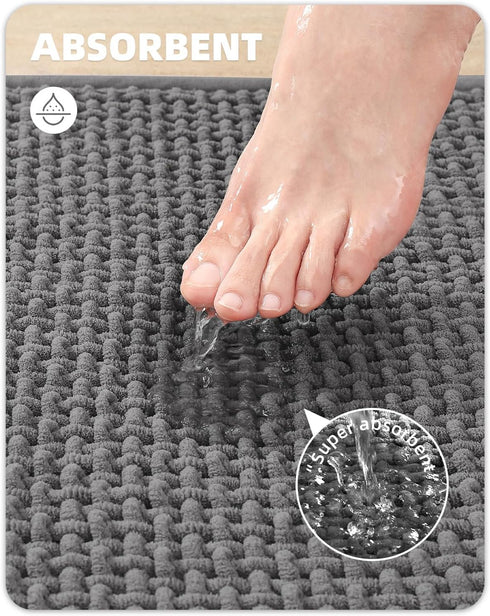 Color&Geometry Chenille Rubber Backed Gray Bathroom Rugs- Non Slip, Absorbent, Quick Dry, Washable- 16"x24" Small Bath Mat Thin Bathroom Rugs Fit for Small Bathroom