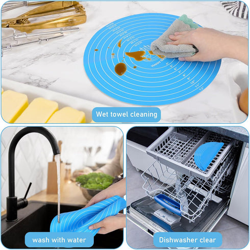 Silicone Baking Mat: Round Cake Mat with Measurements for Pastry Baking Sheet, Non-Stick and Heat Resistant, Blue