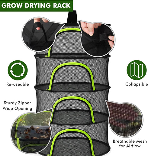 BRIVADO 6 24" Herb Drying Rack Hanging Mesh Layer with Zipper, Gloves, Garden Pruning Shear, Hook & Carabiner Clip