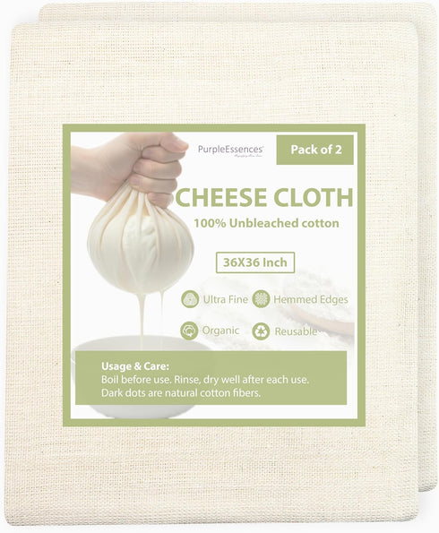 PurpleEssences Cheese Cloths for Straining 36x36 Inch - Reusable Unbleached Cotton Cheesecloth