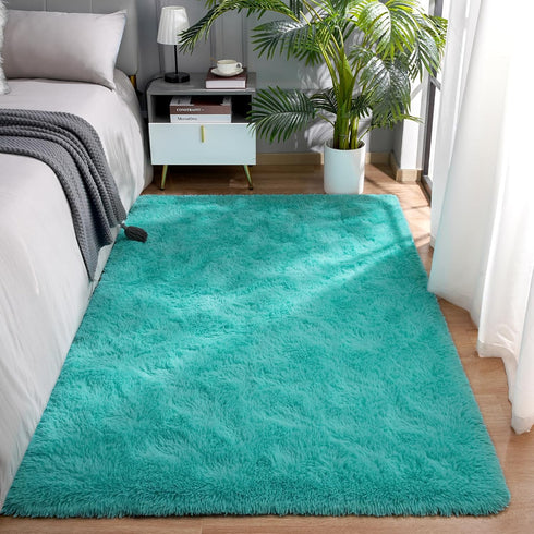 Terrug Blue Fluffy Area Rug for Bedroom, 3x5 Ft Tie-Dyed Shag Throw Rugs with Non Slip Backing for Kids Room