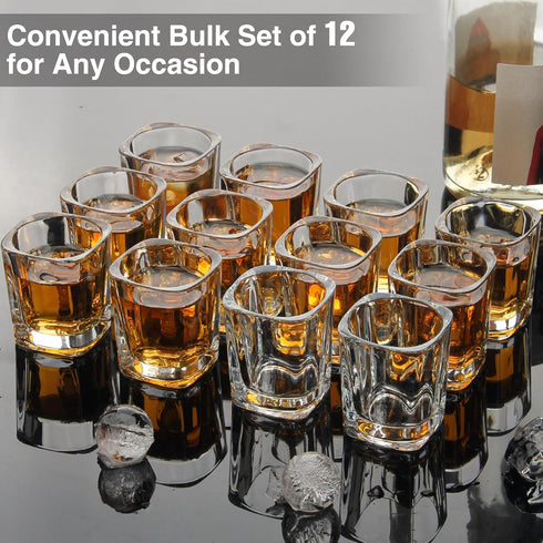 Ruckae 12 Pack 2 OZ Shot Glasses Set, Clear Shot Glasses Bulk with Heavy Base for Vodka Tequila Whiskey