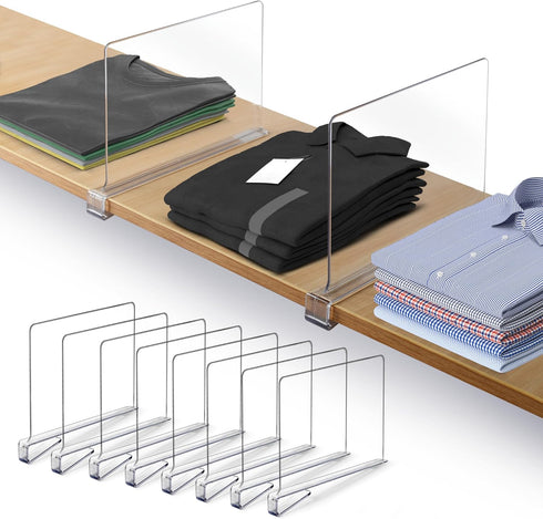 HOMY BLISS 8 Pack Closet 11x7.9 Inch Closet Acrylic Shelf Dividers for Acrylic Dividers for Shelves Clear Shelf
