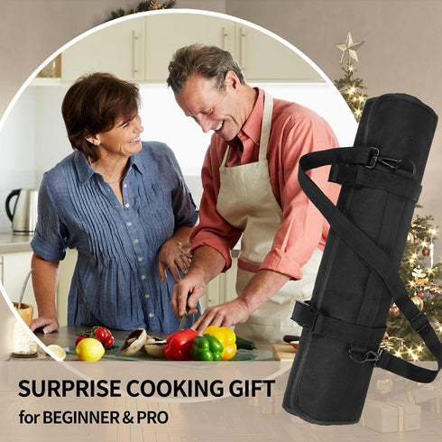 Upgraded Waterproof Chef Knife Roll Bag, Portable Waxed Canvas Case Holds Up to 18'', 11 Slots for Knives & Tools