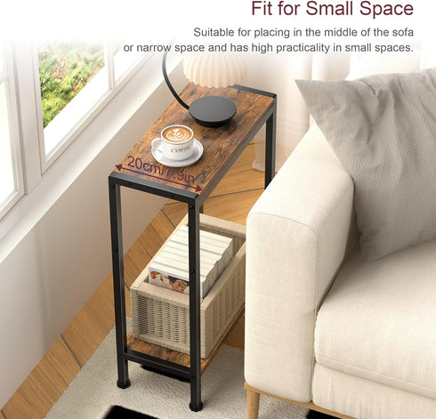 2-Tier Narrow Side Table for Small Space, Slim End Table, Thin Nightstand, Skinny Snack Couch Table, Sofa Bedside Table