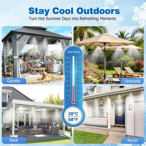 Mellbree 45FT/14M, 12 Nozzles 3/4" Misters for Outside Patio Pre-Assembled Misting Cooling System with Brass & Adapter