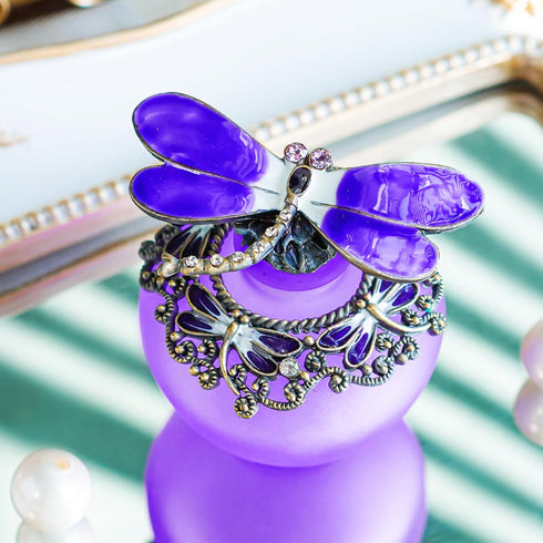 YU FENG 40ml Fancy Purple Dragonfly Refillable Glass Perfume Bottle with Retro Frosted Butterfly Lid