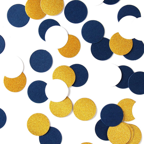 Navy Blue White Gold Confetti Birthday Decorations for Boys, Biodegradable Table Confetti Round for Graduation Wedding