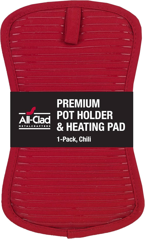 All-Clad Premium Pot Holder & Heating Pad, 10"x6.25", Heat Resistant to 500 Degrees, 100% Cotton, Chili Red