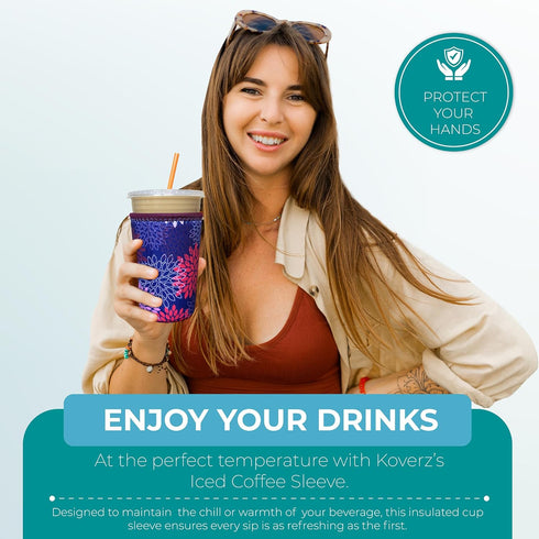 Koverz Iced Coffee Sleeve - Insulated Neoprene Cup Sleeve, Fits 24 Oz. Coffee Cup, Washable and Reusable, Iced Coffee